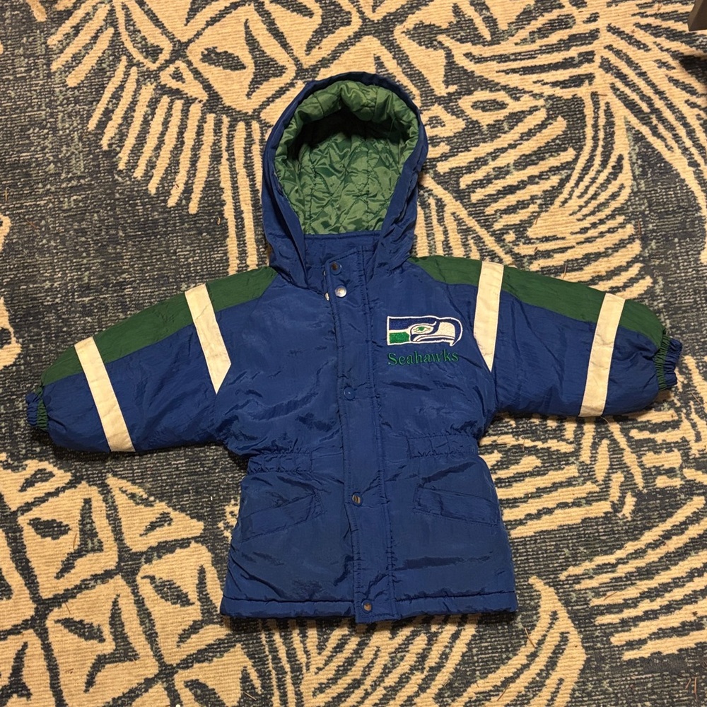 Kids Blue and Green Puffer Jacket with Logo SEAHAWKS